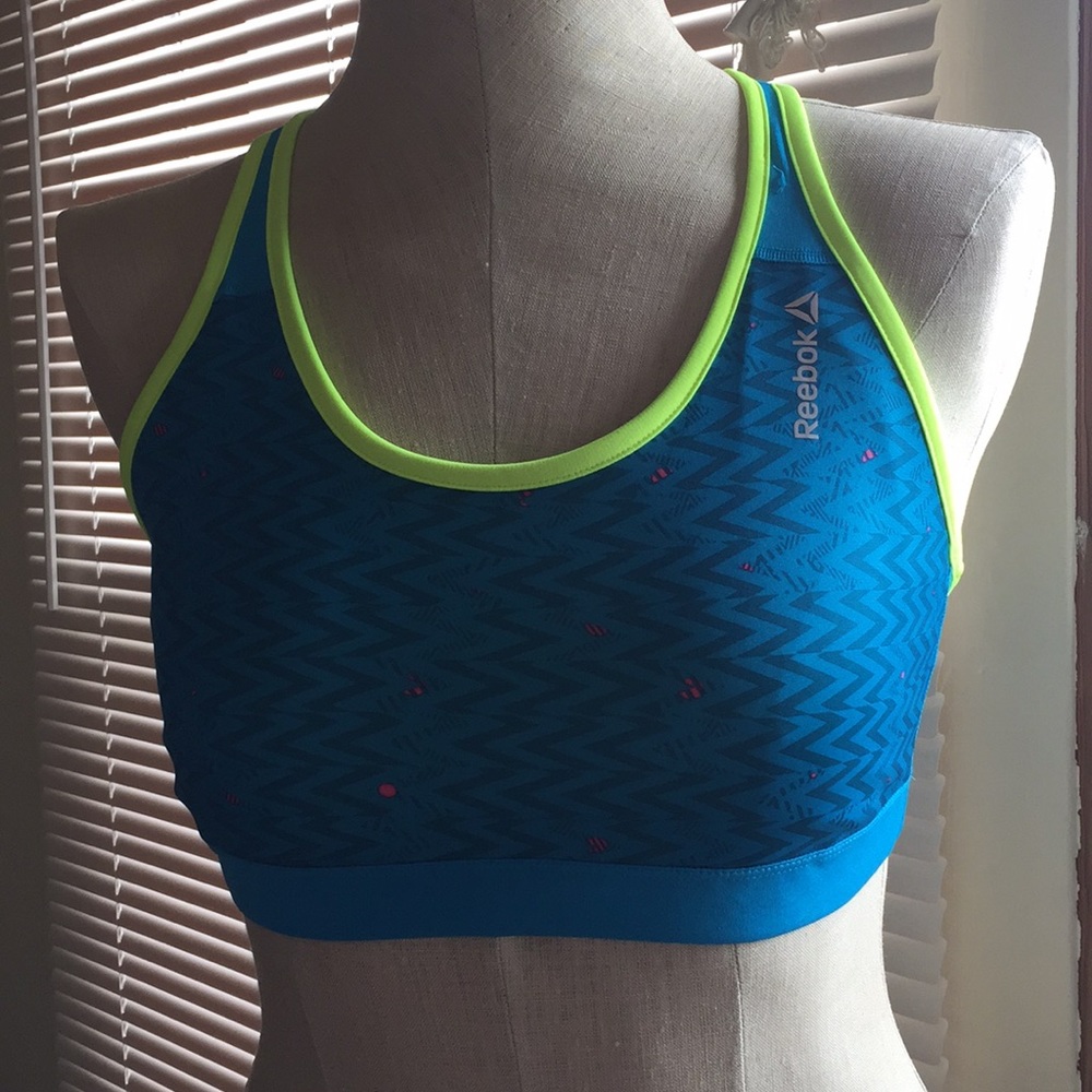Blue Neon Green Yellow Reebok Sports Bra L